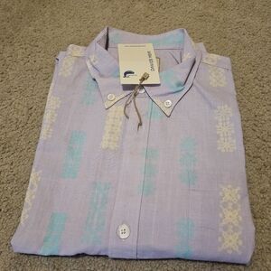 David's Wear Retro Printed Casual Button Front Shirt 2XL Purple NWT Short Sleeve